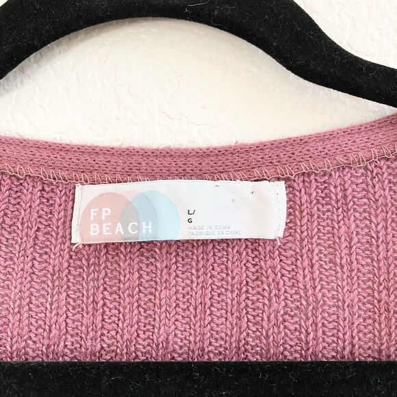 Free People Beach Women's 100% Linen Wrap Sweater Pink Knit Beachy Boho Large - Picture 4 of 11